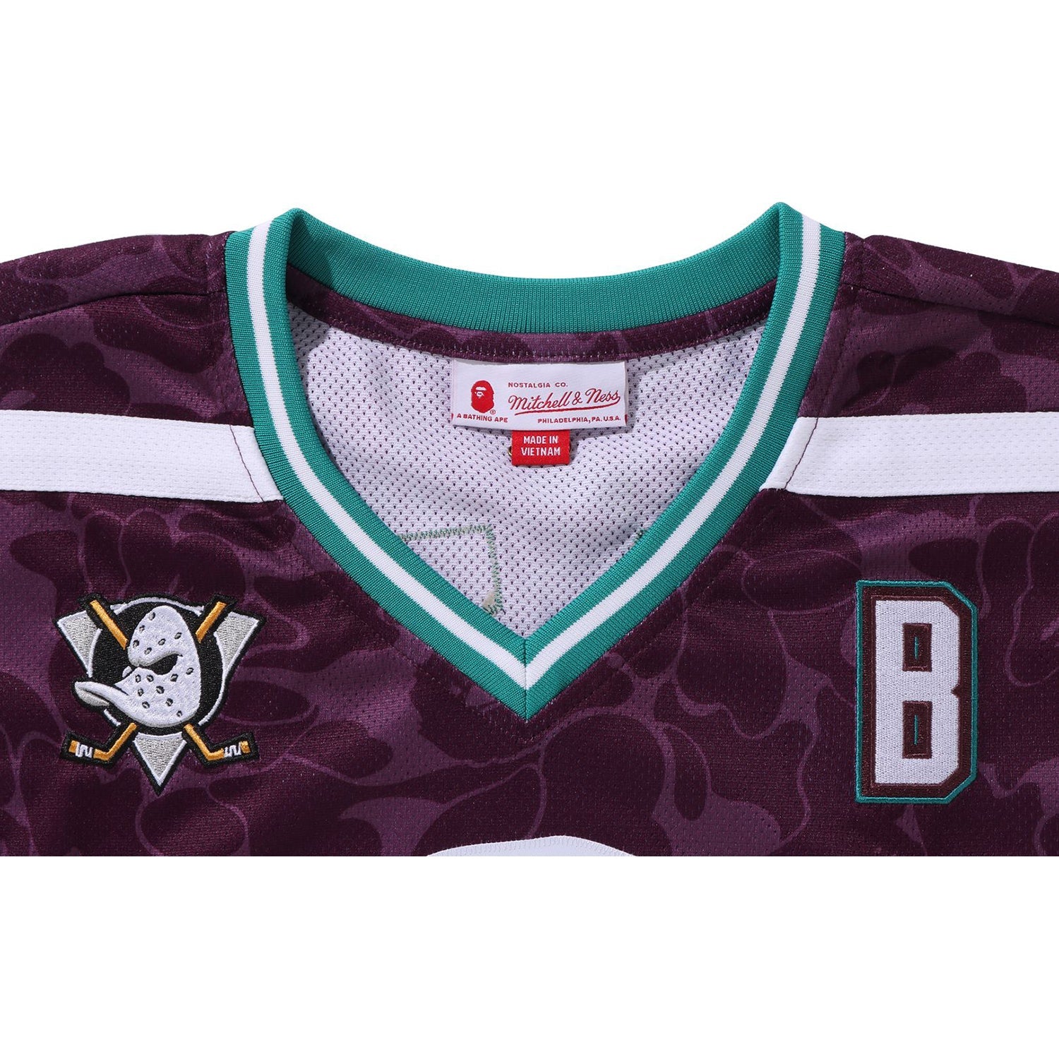 BAPE X MITCHELL & NESS NHL ANAHEIM DUCKS MESH HOCKEY JERSEY L/S TEE MENS