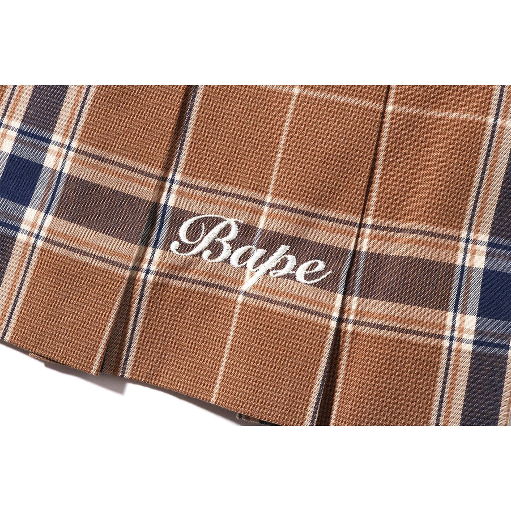 BAPE EMBROIDERY CHECK PLEATED SKIRT LADIES