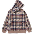 A BATHING APE LOGO CHECK PATTERN SHARK FULL ZIP HOODIE MENS