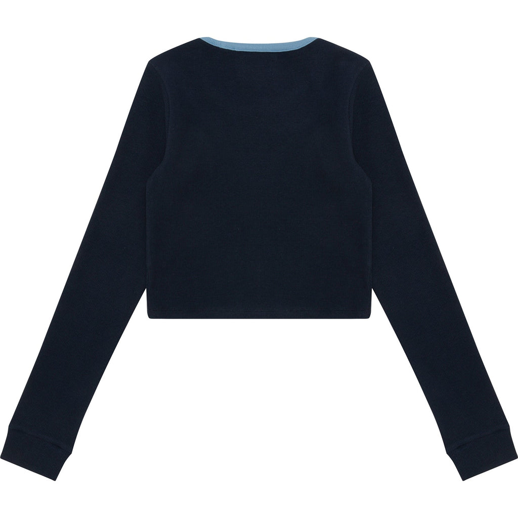 APEE RIBBED TOP WITH COLOR MIXED COLLAR LADIES